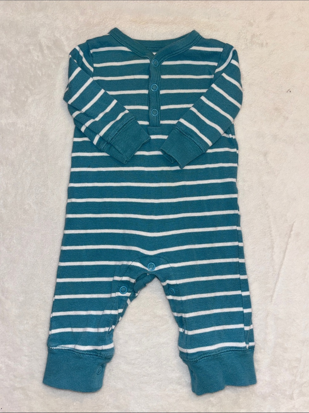 (2 for $10) carters Striped Teal and White Baby Footie One-Piece sleeper baby